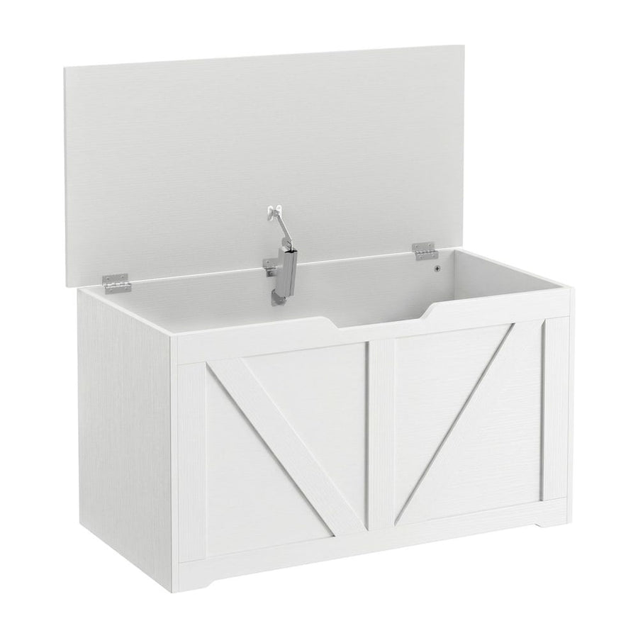 HOMCOM 100L Home Storage Box, with Safety Hinge - White Wood-Effect