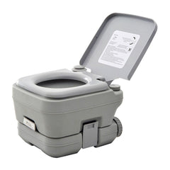 HOMCOM 10L Portable Toilet with the lid open showing the seat and grey plastic construction