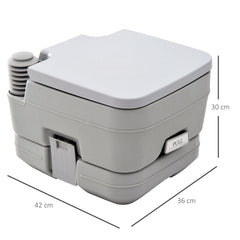 The portable loo with the lid closed showing its compact rectangular shape and dimensions