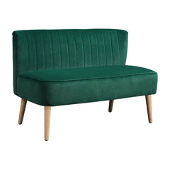 HOMCOM 117cm Loveseat Sofa Upholstered Small 2 Seater Sofa with Thick Padded Seat and Rubber Wood Legs, Dark Green