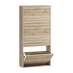 HOMCOM 12-Shoe Flip Drawer Storage Cabinet - Brown Wood-Effect