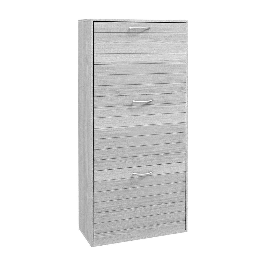 HOMCOM 12-Shoe Flip Drawer Storage Cabinet in grey wood-effect finish with three closed drawers