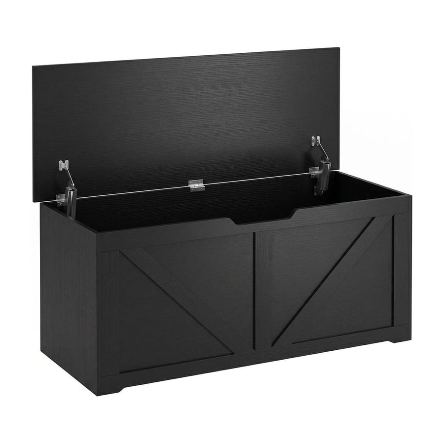 HOMCOM 127L Home Storage Box, with Safety Hinges - Black Wood-Effect