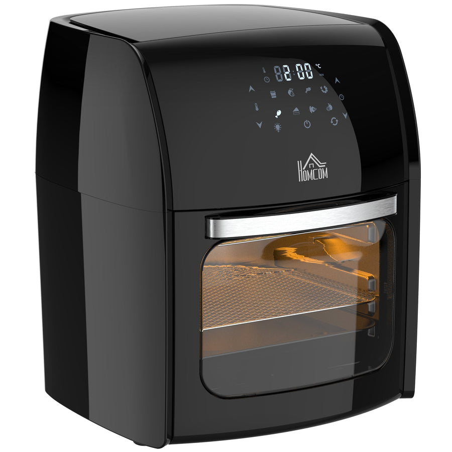 HOMCOM 12L 8 in 1 Digital Air Fryer Oven with a black finish and a clear glass viewing window