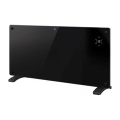 HOMCOM 1500W Smart Control Heater in black with a sleek glass front and two feet