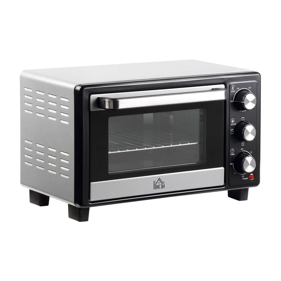 HOMCOM 16L Mini 1400W Countertop Oven in black and silver tone, front view