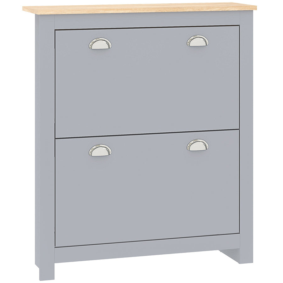 HOMCOM 2 Drawer Shoe Cabinet with a grey frame and a light wood effect top surface