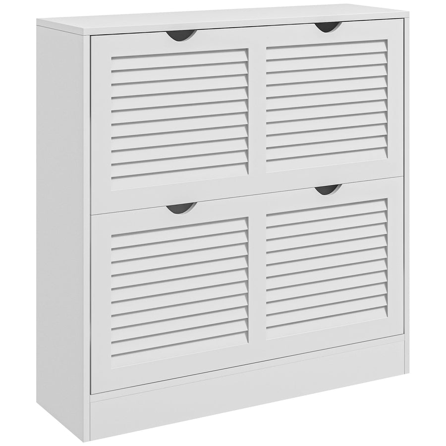 HOMCOM 2 Drawers Entryway Shoe Cabinet in white with louvred doors and two flip-down compartments