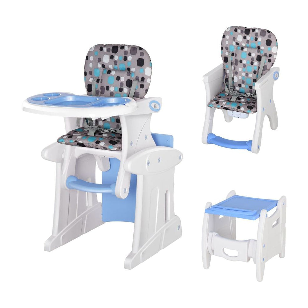HOMCOM 2 in 1 Convertible Baby High Chair Toddler Table Chair Infant Feeding Seat Removable Food Tray Safety Harness Blue