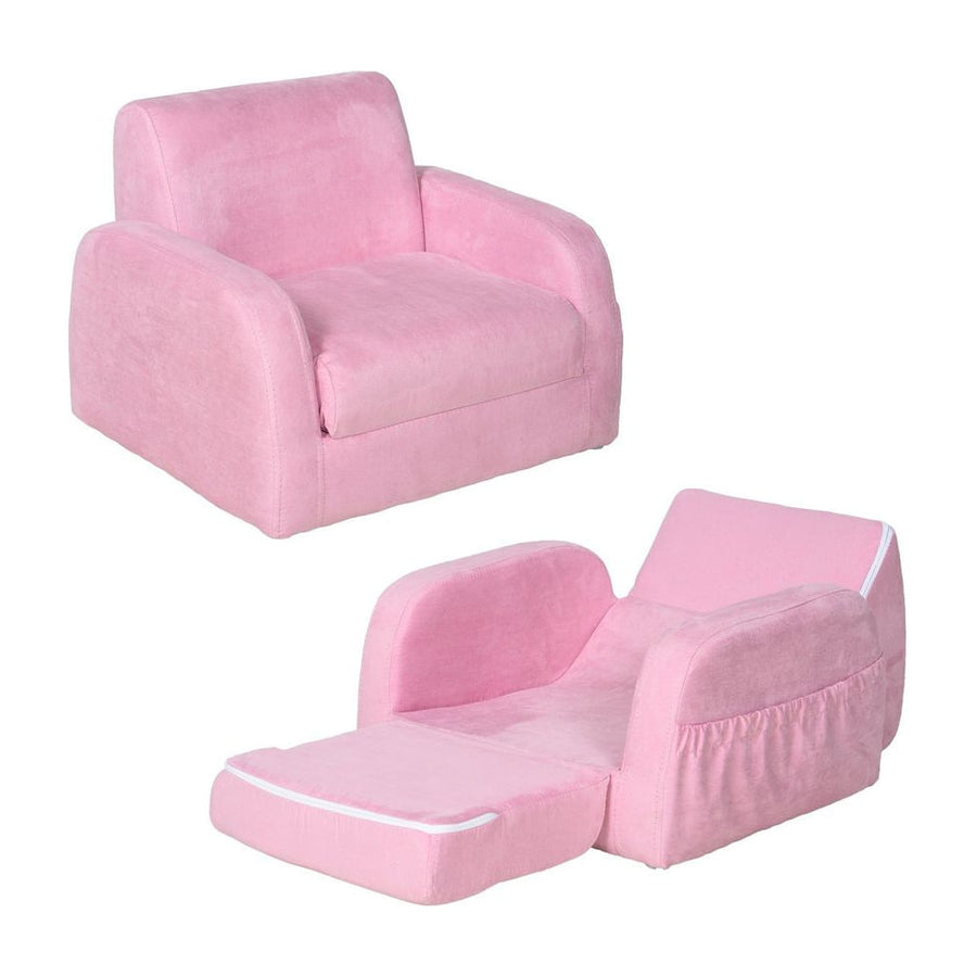 HOMCOM 2-in-1 Kids Armchair, Toddler Sofa Bed, with Wood Frame, for Bedroom, Playroom - Pink