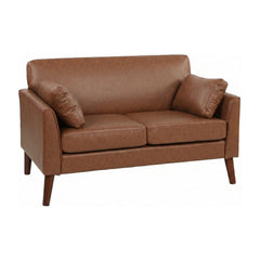 HOMCOM 2 Seater Sofa, 132 cm Modern Small Sofa with Solid Wood Legs and 2 Pillows for Small Space, Brown