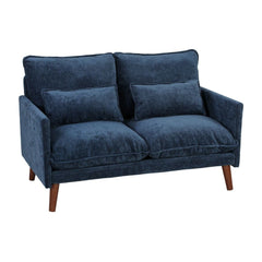HOMCOM 2 Seater Sofa, Loveseat Sofa with Spring Cushions, Wide and Deep Seat, Wood Legs, Blue