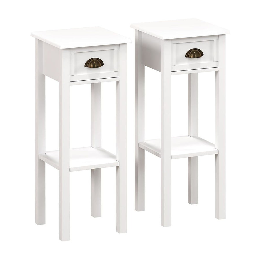 HOMCOM 2-Tier Side Tables Set of 2 with Drawer and Shelf, 2 Pieces Bedside Tables for Living Room and Hallway, White