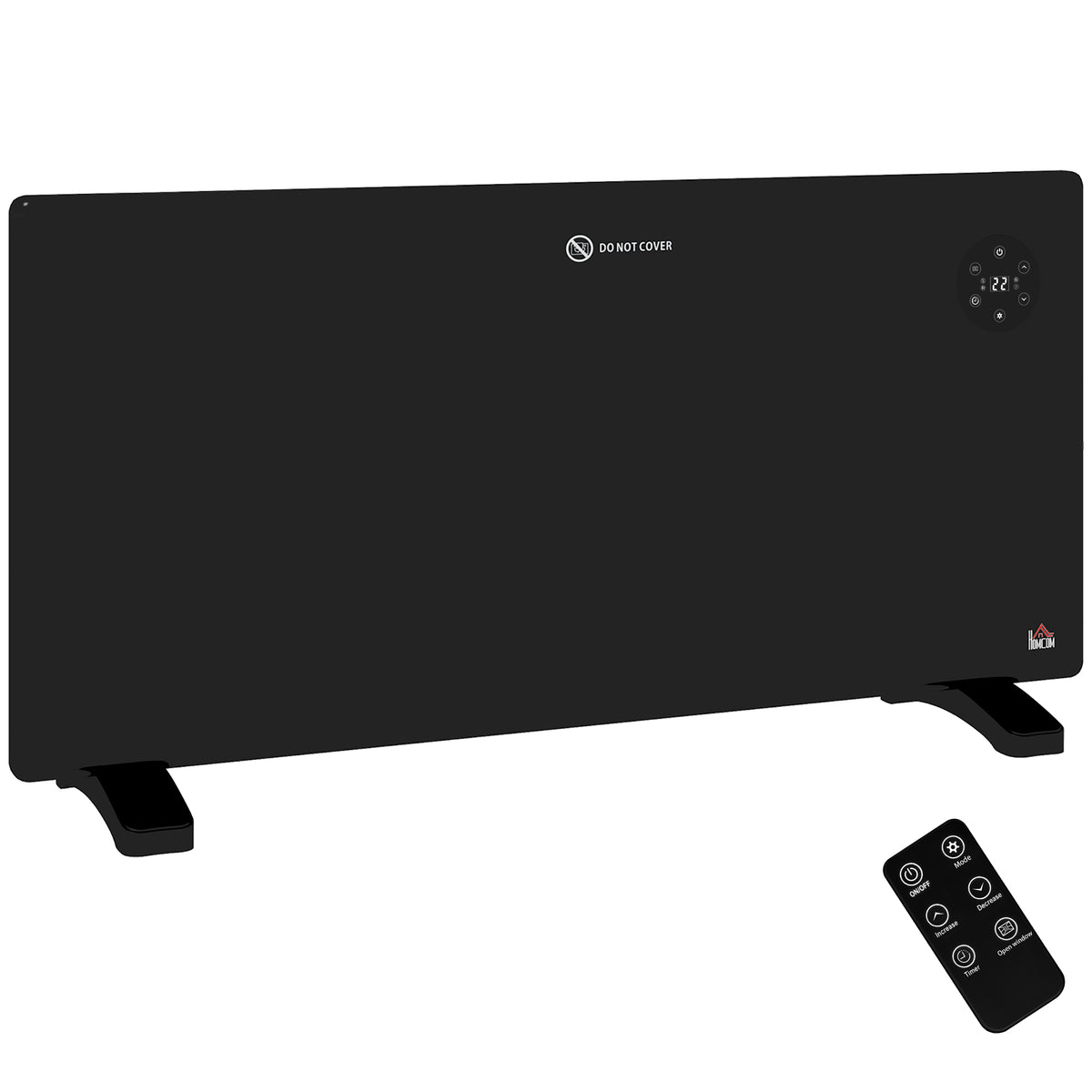 HOMCOM 2000W Electric Convector Heater in black with a remote control on a wooden floor