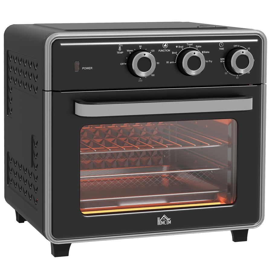 HOMCOM 20L Mini Convection Oven in black with three control dials and a glass door