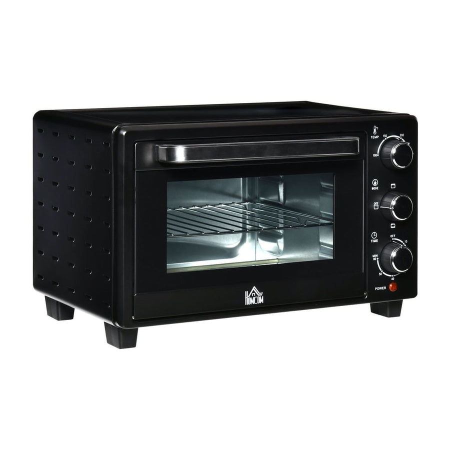 HOMCOM 21L Mini Countertop Oven in black with a glass door and three control dials on the side