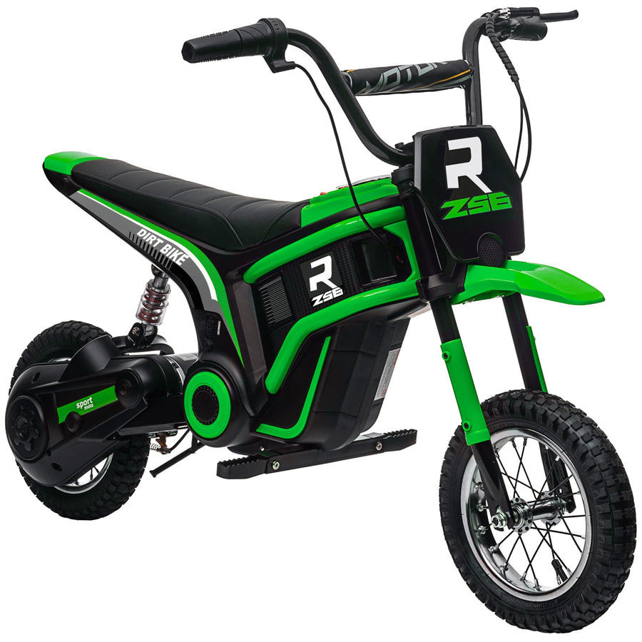 HOMCOM 24V Electric Motorbike with Twist Grip Throttle, a green kids electric motorbike with black seat and handlebars