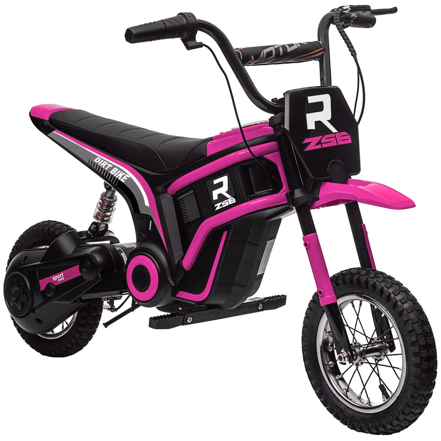 HOMCOM 24V Electric Motorbike with Twist Grip Throttle in pink and black against a white background