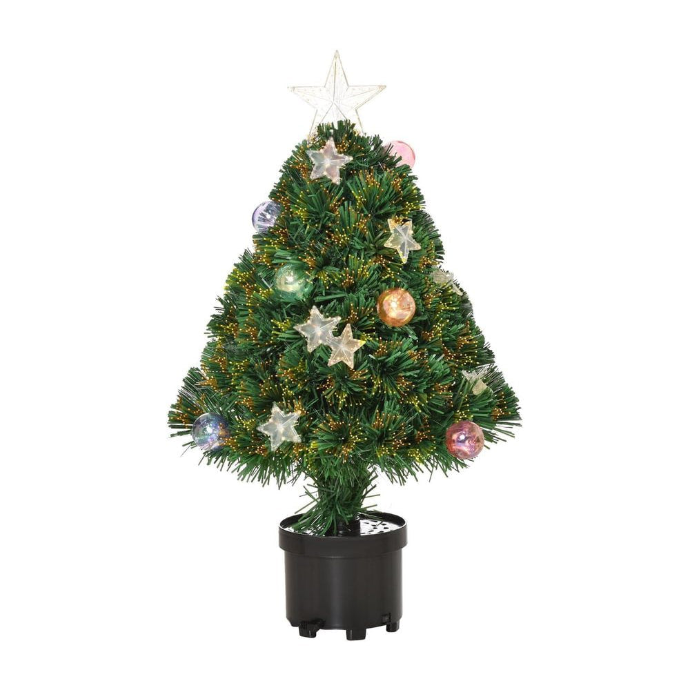 HOMCOM 2FT Pre-lit Artificial Christmas Tree Tabletop Multicoloured Fibre Optic Xmas Decoration w/ LED Lights Pot Table Desk
