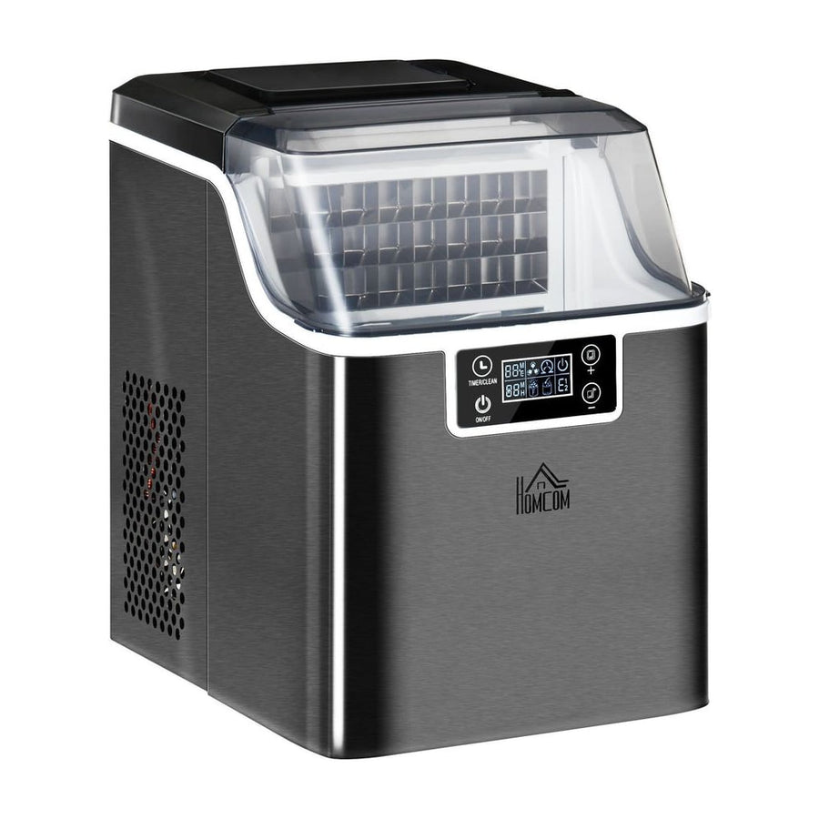 HOMCOM 3.2L Compact Ice Machine, a black countertop appliance with a clear lid showing ice cubes inside
