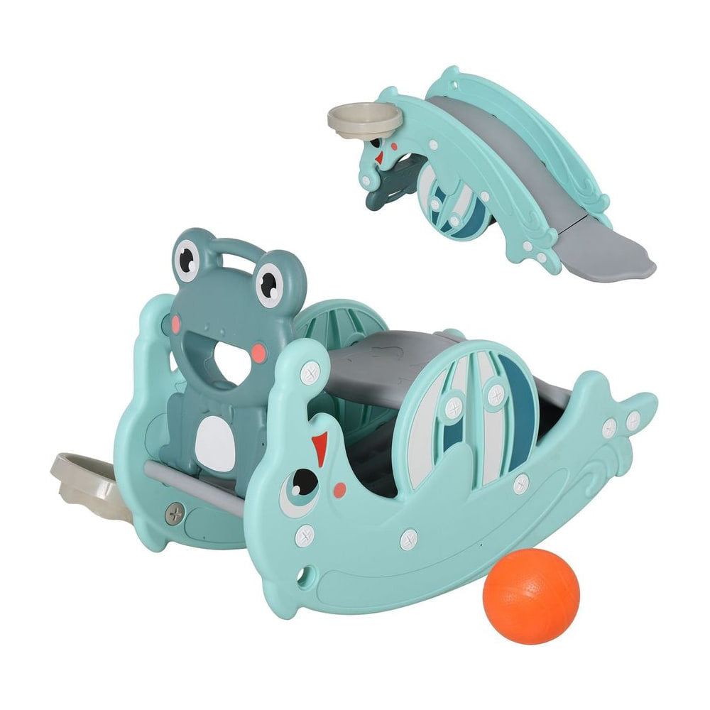 HOMCOM 3-in-1 Baby Rocking Horse Portable Slide in Green