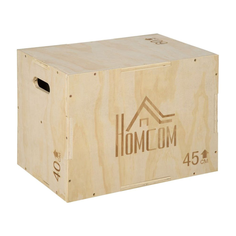 HOMCOM 3-in-1 Wooden Plyo Box, Plyometric Jump Box with Handle Openings for Home Gym, Workout Training, Natural