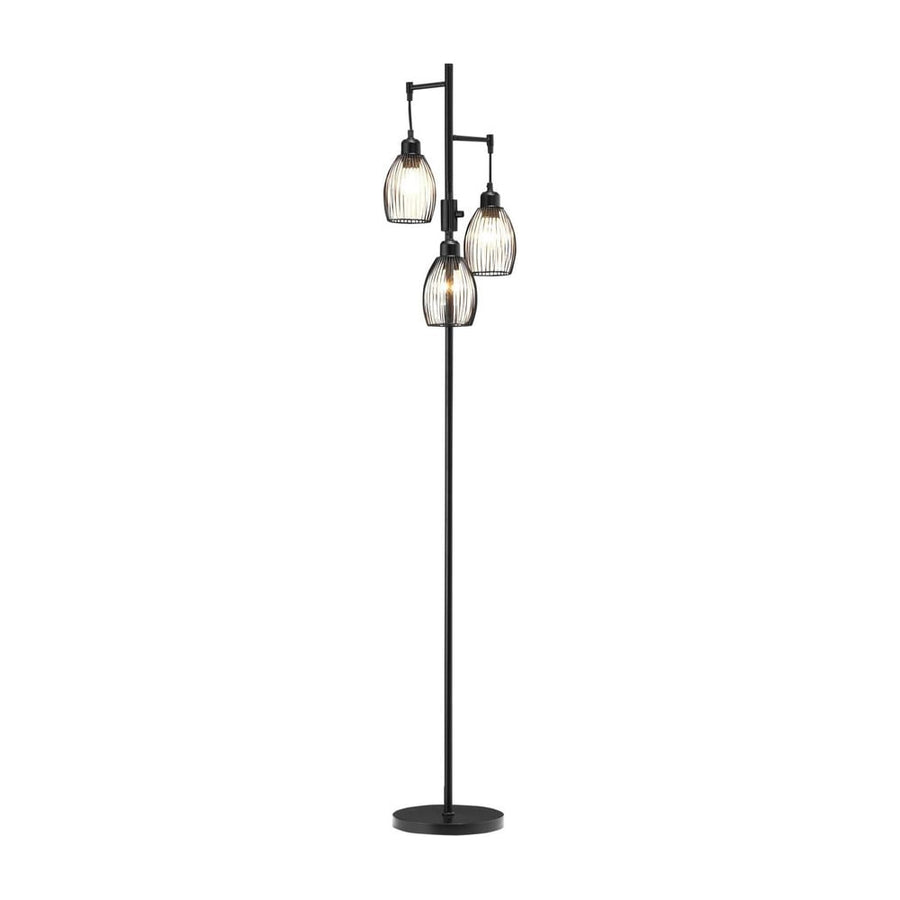 HOMCOM 3-Light Floor Lamp, 170cm Industrial Dimmable Standing Lamp with Steel Wire Cage Lampshades for Living Room, Bedroom