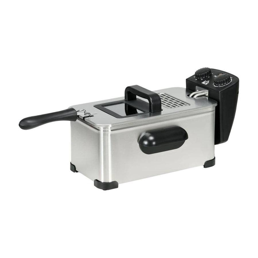 HOMCOM 3 Litre Stainless Steel Deep Fat Fryer with a black handle and control panel on a white background