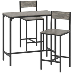 HOMCOM 3-Piece Bar Table Set with 2 Stools, Industrial Breakfast Bar Set with Footrest, Backrest for Dining Room, Small Space