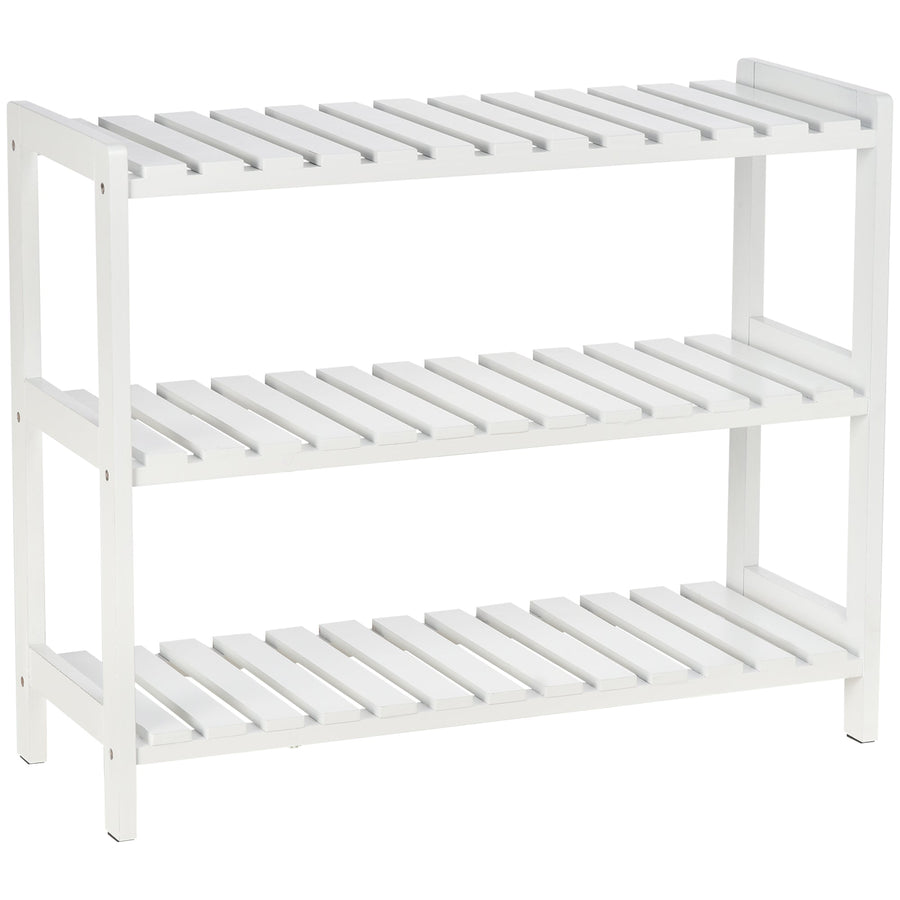 HOMCOM 3-Tier Shoe Rack with slatted shelves and a wooden frame in white