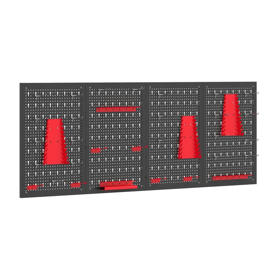 HOMCOM 38 Pcs Wall-Mounted Pegboard with 4 Boards, Garage Tool Storage Unit Black and Red