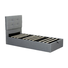 HOMCOM 3ft Single Ottoman Bed with Gas Lift Storage in grey fabric, shown with the headboard up and the mattress base open