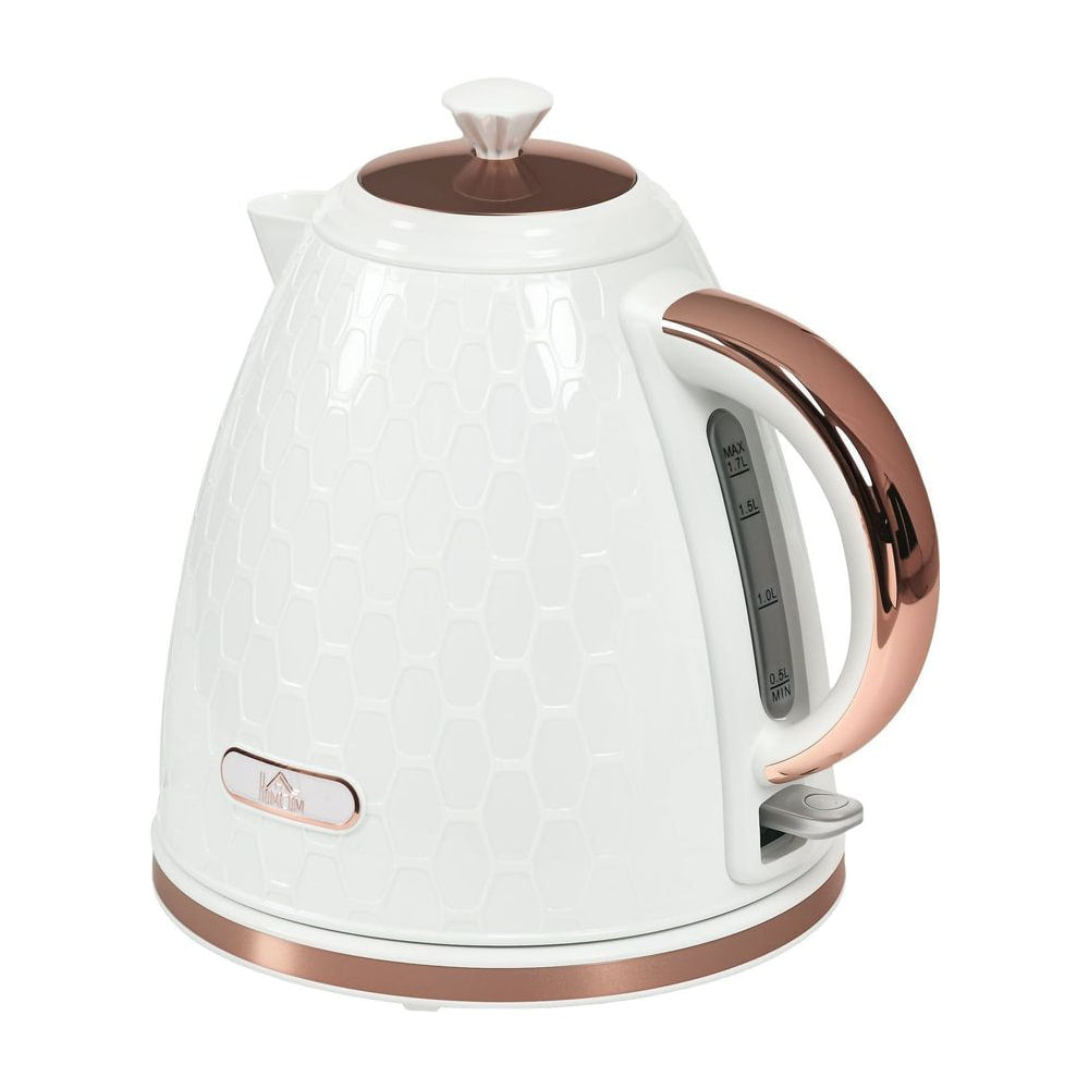 HOMCOM 3kW Rapid Boil Honeycomb Kettle in cream with a honeycomb texture and rose gold accents
