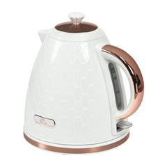 HOMCOM 3kW Rapid Boil Honeycomb Kettle in cream with a honeycomb texture and rose gold accents
