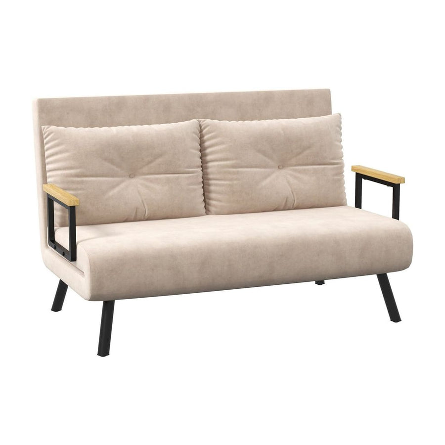 HOMCOM 4-in-1 Velvet-Feel Double Sofa Bed, with Pillows - Beige