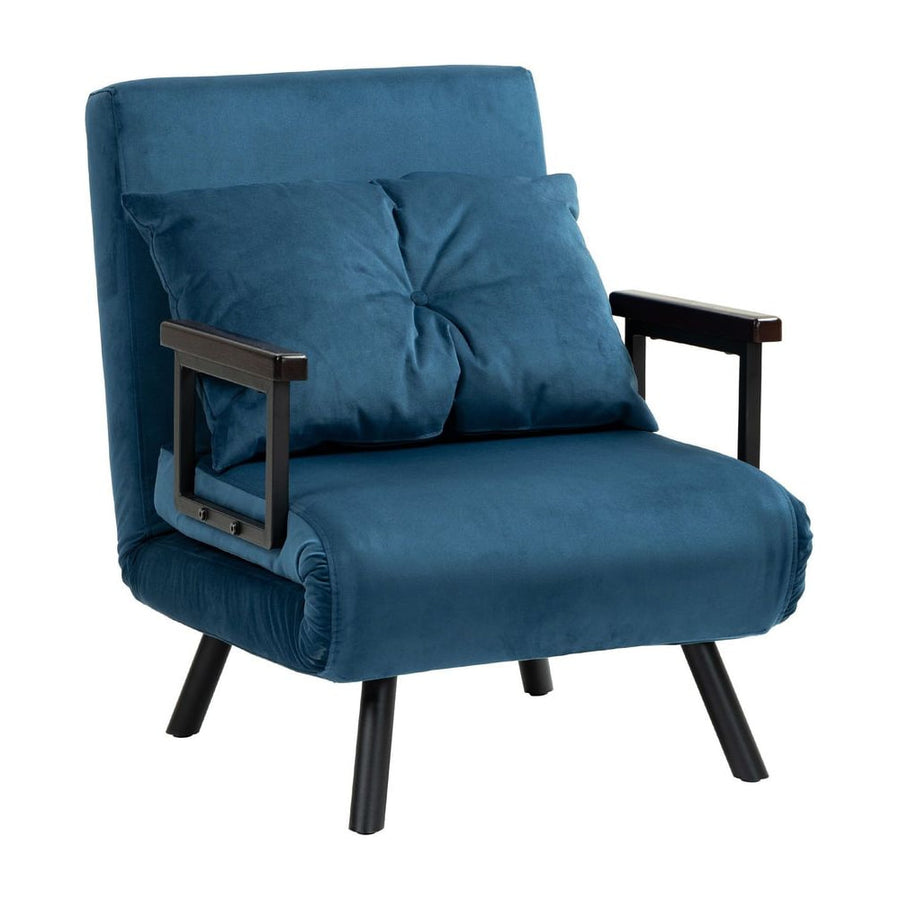 HOMCOM 4-in-1 Velvet-Feel Single Chair Bed, with Pillow - Navy Blue