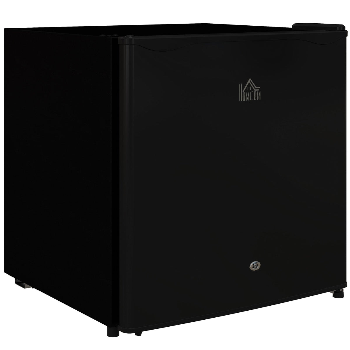 HOMCOM 46 Litre Lockable Countertop Fridge in black, a compact appliance for small kitchens