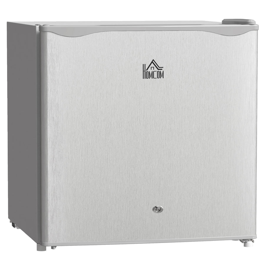 HOMCOM 46 Litre Lockable Countertop Fridge in grey with a front door lock and brand logo
