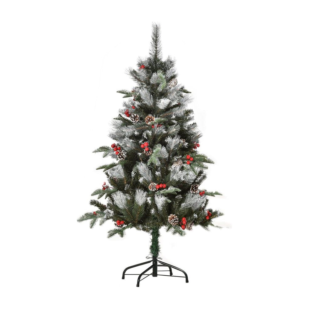 HOMCOM 4FT Artificial Snow Dipped Christmas Tree Xmas Pencil Tree Holiday Home Party Decoration with Foldable Feet Red