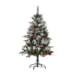 HOMCOM 4FT Artificial Snow Dipped Christmas Tree Xmas Pencil Tree Holiday Home Party Decoration with Foldable Feet Red