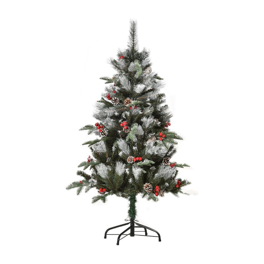 HOMCOM 4FT Artificial Snow Dipped Christmas Tree Xmas Pencil Tree Holiday Home Party Decoration with Foldable Feet Red