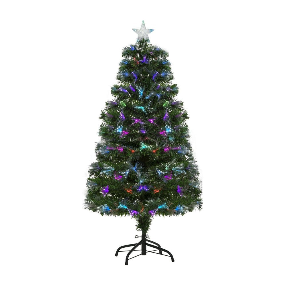 HOMCOM 4FT Multicoloured Artificial Christmas Tree with fibre optic lights and a star topper