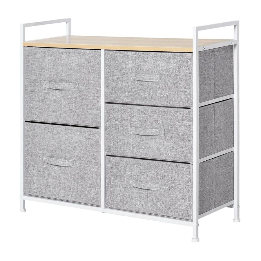 HOMCOM 5 Drawer Linen Basket Storage Unit Home Organisation w/ Shelf Handles Metal Frame Adjustable Feet Hallway Home Dresser