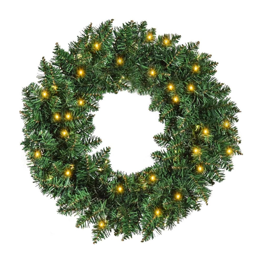 HOMCOM 55CM Pre-lit Christmas Wreath with warm white LED lights on a white background