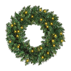 HOMCOM 55CM Pre-lit Christmas Wreath with warm white LED lights on a white background