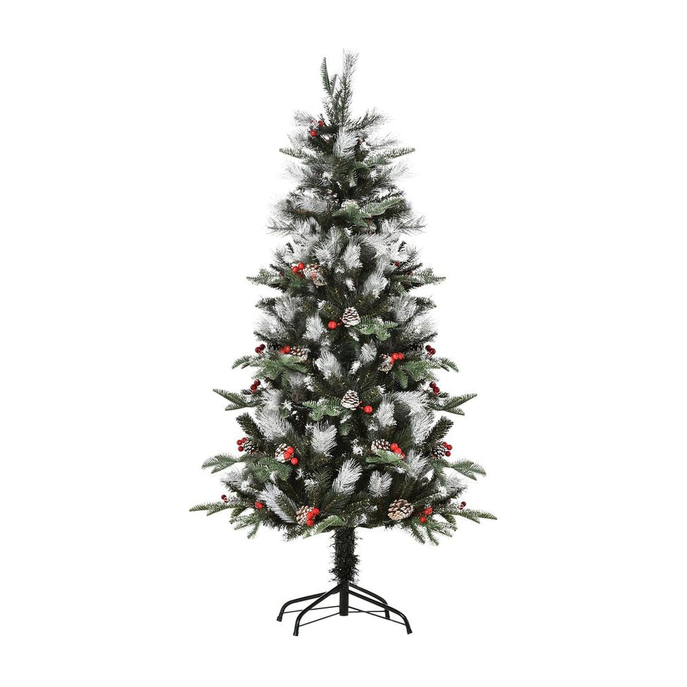 HOMCOM 5FT Artificial Snow Dipped Christmas Tree Xmas Pencil Tree Holiday Home Party Decoration with Foldable Feet Red