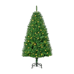 HOMCOM 5FT Christmas Tree with warm white LED lights and a black metal stand