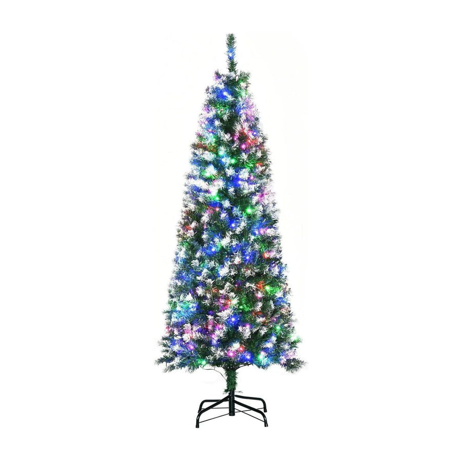 HOMCOM 5FT Tall Prelit Pencil Slim Artificial Christmas Tree with Realistic Branches, 250 Colourful LED Lights and 408 Tips