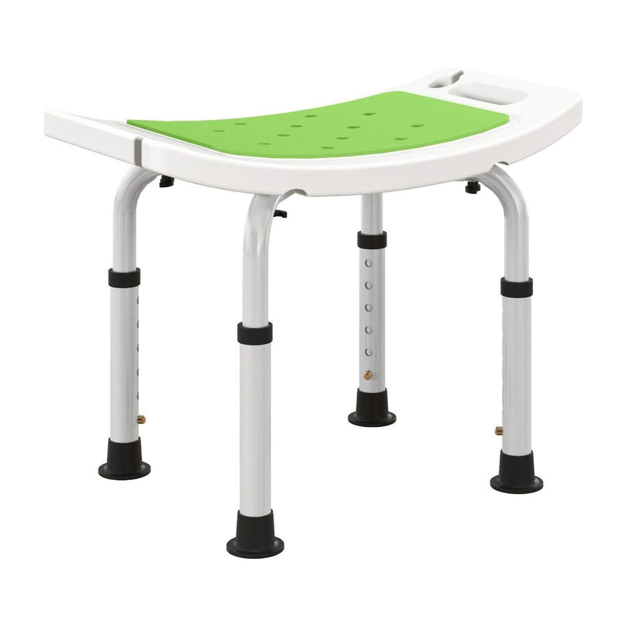 HOMCOM 6-Level Height Adjustable Aluminium Bath Room Stool with a green seat and white frame