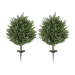 HOMCOM 60 cm Artificial Cypress Tree with Ground Stake, Set of 2 Artificial Plants for Indoor & Outdoor, UV Resistant, Green